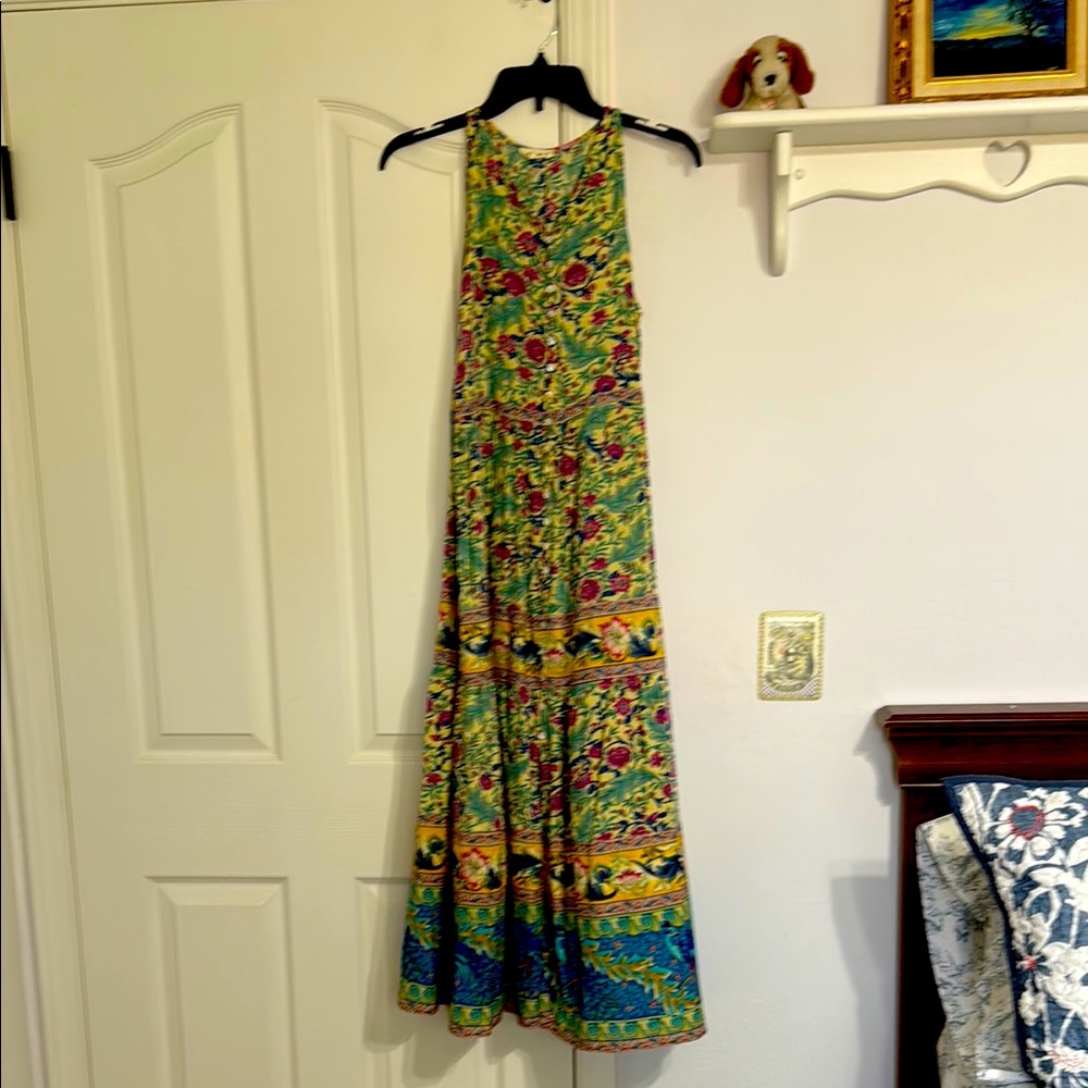Green and Red Sleeveless Halter Maxi Sundress